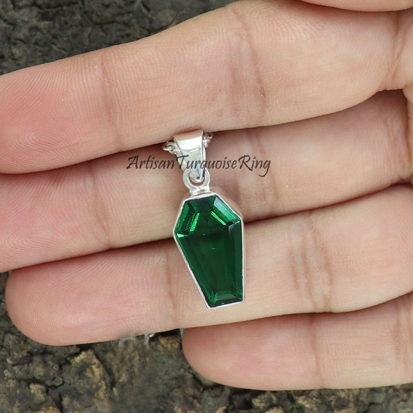 Green Onyx Coffin Pendant, 925 Silver Pendant, Girls Pendant, Coffin Shape Pendant, Unusual Pendant, Women's Gemstone Necklace, Gift For Her