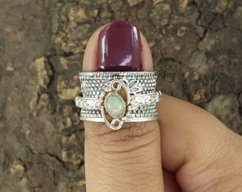 Ethiopian Opal Ring, Sterling Silver Ring, Thumb Ring, Women Gift Ring, Fidget Ring, Spinner Ring, Worry Ring, Meditation Ring, Gift For Her