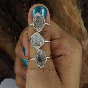 Raw Herkimer Diamond Ring,  925 Sterling Silver Ring, Herkimer Ring, Raw Crystal Ring, Healing Crystal Ring, Ring For Women, Gift for Her