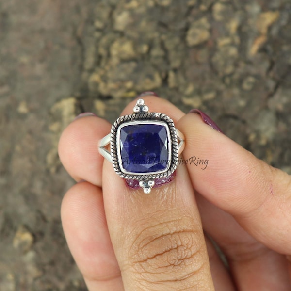 Raw Blue Sapphire Ring, 925 Silver Ring, Healing Crystal Ring, Ring For Women, Raw Sapphire Ring, Statement Ring, Promise Ring, Gift For Her