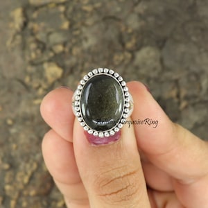 Black Obsidian Ring, 925 Sterling Silver Ring, Black Stone Ring, Statement Ring, Obsidian Silver Ring, Bohemian Ring, Gift For Her