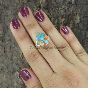 Auster Türkis Ring, 925 Sterling Silber Ring, Türkis Ring, Statement Ring, Ring für Frauen, Handgemachter Silber Ring, Ring, Geschenk für Sie