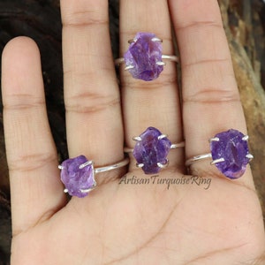 Raw Amethyst Ring, 925 Sterling Silver Ring, Rough Amethyst Ring, Unshaped Gemstone Ring, Healing Crystal Ring, Ring For Women, Gift for Her