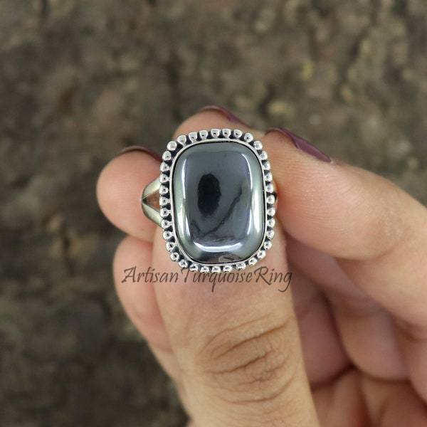 Bague en hématite, bague en argent sterling 925, bague en pierre d'énergie, bague tendance, cadeau pour femme, bague bohème, bague du majeur, cadeau pour elle