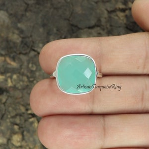 Anillo de calcedonia aguamarina, anillo de plata 925, anillo de piedra preciosa curativa, anillo para mujer, anillo llamativo, anillo aguamarina, anillo de calcedonia, regalo para ella