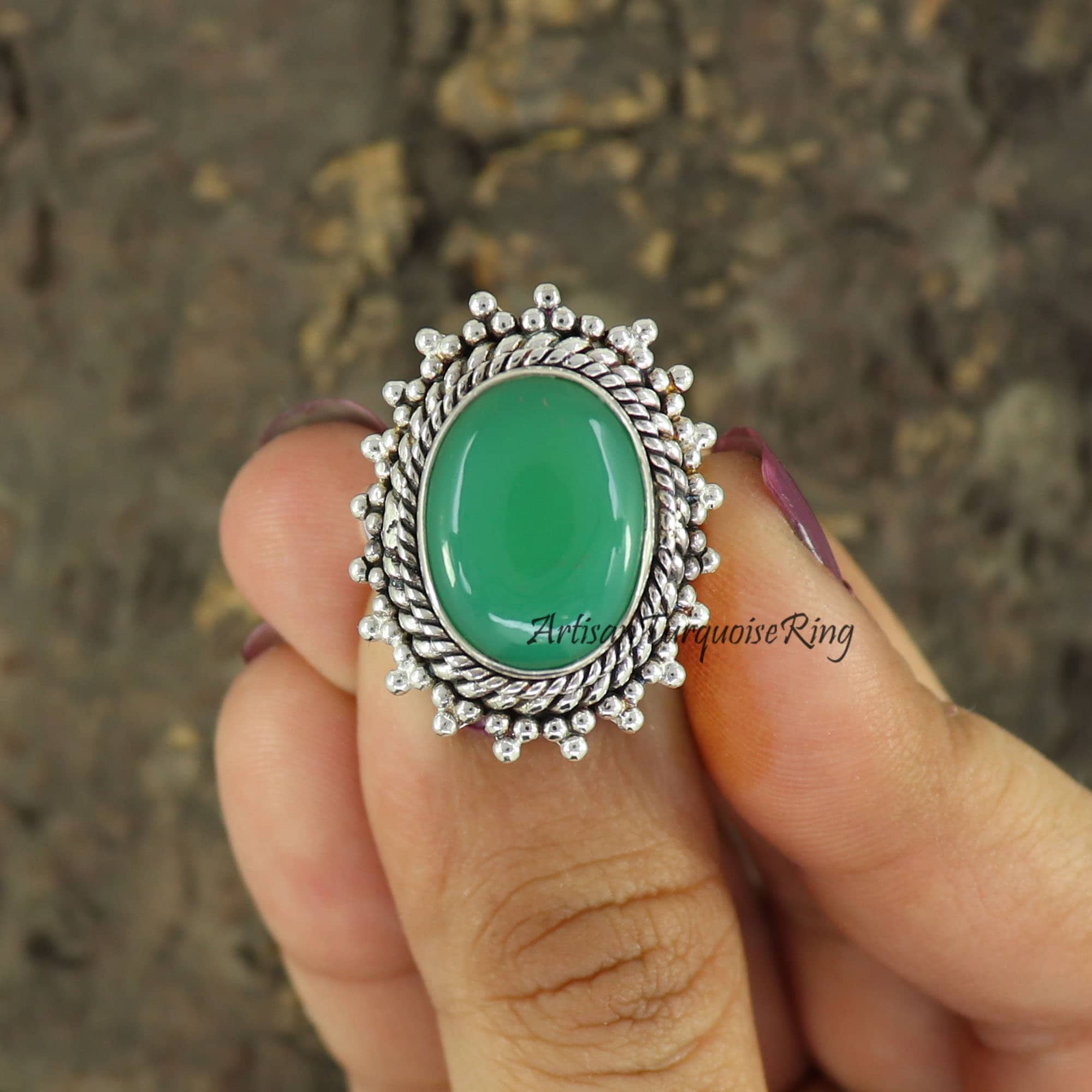 Chrysoprase Ring, 925 Silver Ring, Large Gemstone Jewelry, Healing Gemstone Ring, Boho Statement Ring, Women Promise Ring, Gift For Her