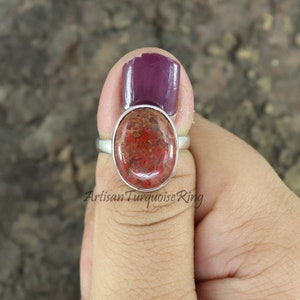 Anillo de jaspe rojo natural, anillo de plata 925, anillo de jaspe, anillo de declaración, anillo de plata de jaspe rojo para mujer, anillo boho, regalo para ella