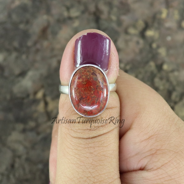 Bague en jaspe rouge naturel, bague en argent 925, bague en jaspe, bague tendance, bague en argent en jaspe rouge pour femme, bague bohème, cadeau pour elle