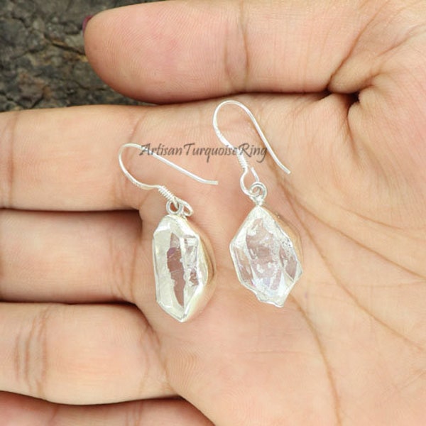 Raw Herkimer Diamond Earrings, 925 Sterling Silver Earrings, Diamond Earrings, Rough Stone Earrings, Uncut Stone Earrings, Women Earrings