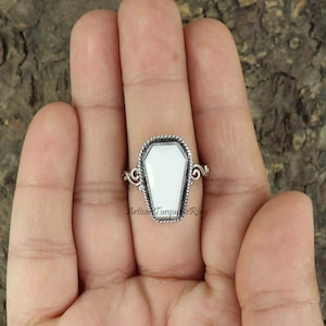 White Opal Coffin Ring, 925 Silver Ring, Ring for Women, Statement Ring, Coffin Shape Ring, Everyday Ring, Bohemian Ring, Gift For Her
