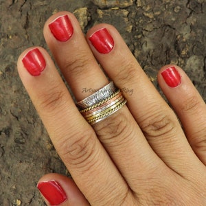 Five Tone Spinner Ring, Sterling Silver Ring, Thumb Ring, Anxiety Ring, Spinner Ring, Worry Ring, Meditation Ring, Women Ring, Gift For Her