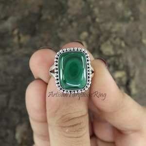 Bague malachite, bague en argent sterling 925, bague avec pierres précieuses curatives, bague tendance bohème, bague pierre verte, bague femme, cadeau pour elle