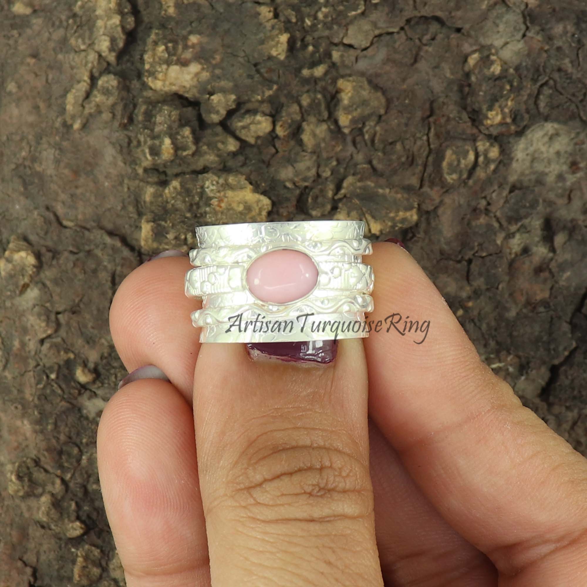 Pink Opal Ring, Sterling Silver Ring, Boho Spinner Ring, Beautiful Ring, Opal Gemstone Ring, Handmade Ring, Meditation Jewelry, Gift For Her