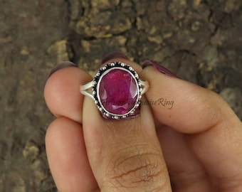 Raw Ruby 925 Sterling Silver Ring: July Birthstone Boho Ring