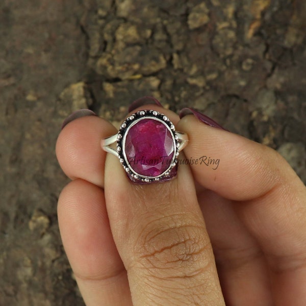 Raw Ruby Ring, 925 Silver Ring, Healing Gemstone Ring, Women Ring, Boho Ring, Rough Gemstone Ring, July Birthstone Gift Ring, Gift For Her