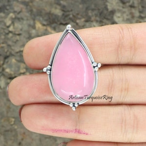 Pink Jade Ring, 925 Silver Ring, Statement Ring, Healing Gemstone Ring, Everyday Ring, Bohemian Ring, Handmade Women Ring , Jade Jewelry