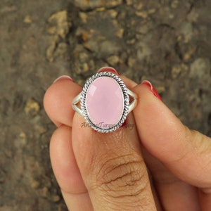 Pink Chalcedony Ring, Pink Gemstone Ring, 925 Silver Ring, Ring for Women, Statement Ring, Handmade Ring, Healing Stone Ring, Gift For Her