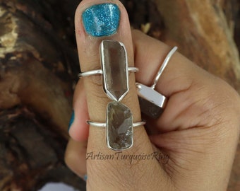 Raw Smoky Quartz Ring, Sterling Silver Ring, Quartz Ring, Crystal Ring, Gemstone Ring, Healing Crystal Ring, Ring For Women, Gift for Her