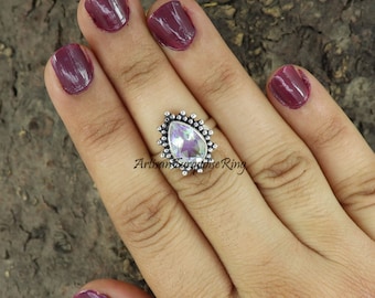 Anello in argento sterling 925 con quarzo Aura: gioielli boho