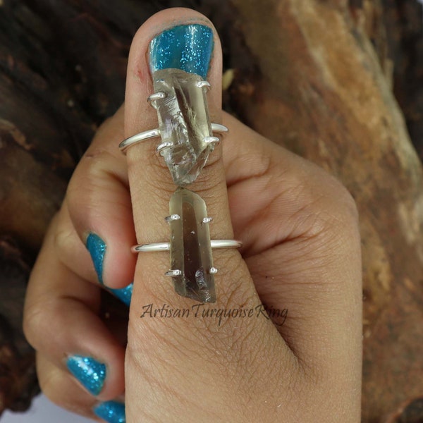 Raw Smoky Quartz Ring, 925 Sterling Silver Ring, Quartz Ring, Prong Ring, Raw Silver Ring, Healing Crystal Ring, Ring For Women,Gift for Her