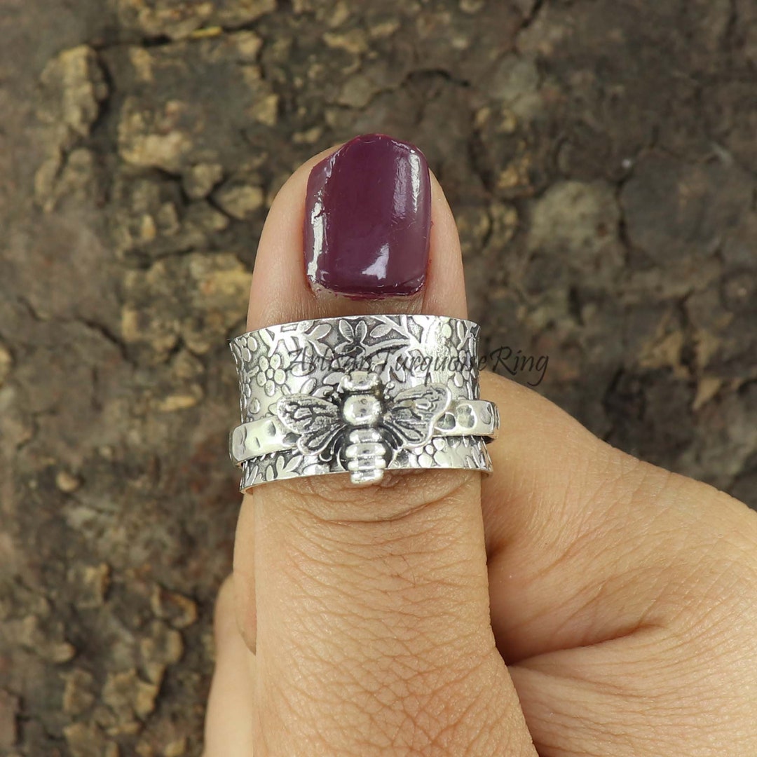 Vintage Style Butterfly Heart Silver Plated Spinner Ring