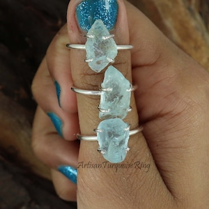 Raw Aquamarine Ring, 925 Sterling Silver Ring, Aquamarine Ring, Crystal Ring, Gemstone Ring, Healing Crystal Ring, Ring For Women, Raw Ring