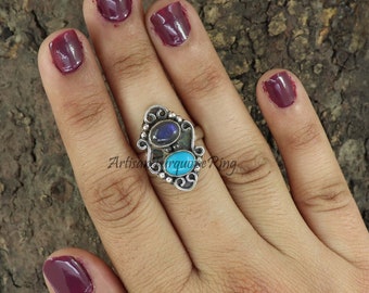Labradorite Turquoise Ring: 925 Sterling Silver Boho Statement