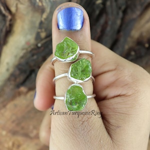 Roher Peridot Ring, 925 Sterling Silber Ring, Peridot Ring, Heilkristall Ring, Geburtsstein Ring, Frauen Ring, Boho Ring, Geschenk für sie