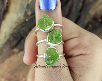 Roher Peridot Ring, 925 Sterling Silber Ring, Peridot Ring, Heilkristall Ring, Geburtsstein Ring, Frauen Ring, Boho Ring, Geschenk für sie