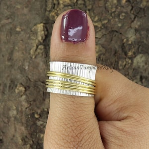 Five Tone Spinner Ring, Sterling Silver Ring, Spinner Ring, Anxiety Ring, Fidget Ring, Handcrafted Ring, Meditation Jewelry, Gift For Her