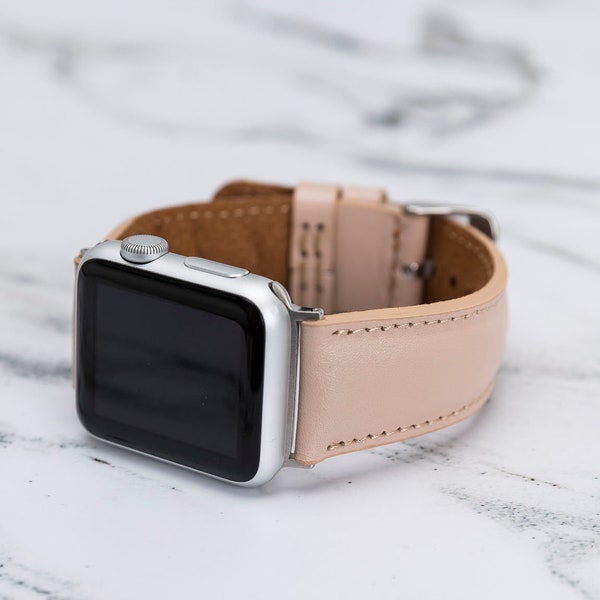 Leather Apple Watch Band - Nude - Fits all Apple Watch Series - Genuine Leather Handmade - By Oblac