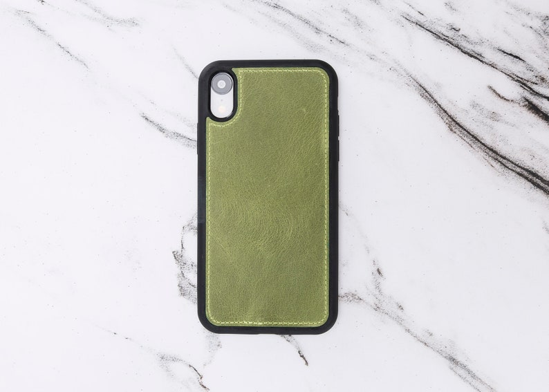 iPhone XR Green Leather Magnetic ClosureDetachable Wallet Phone Case by Oblac 6.1