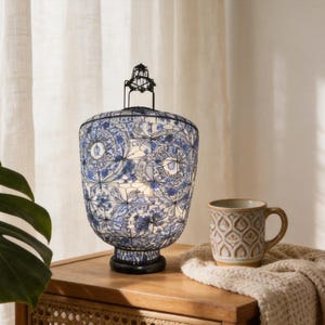 Blue White Palace Lantern | Wrought Iron Folk Art Home Decor