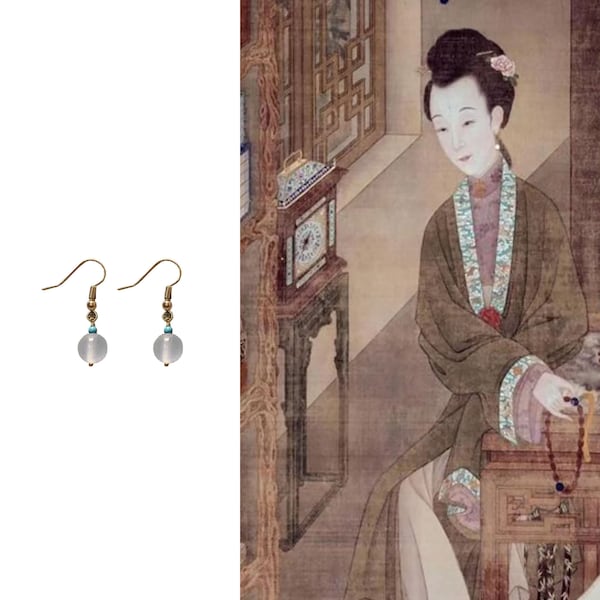 Imitation Qing Dynasty  Queen earrings,Natural white agate earrings  sterling silver plated earrings