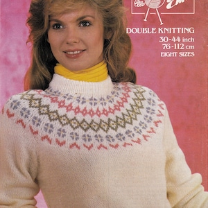 Icelandic sweater with fairisle yoke - lady&#39;s size 30 to 44 inch chest - double knitting - Scandinavian Scottish - PDF download - Emu 3622