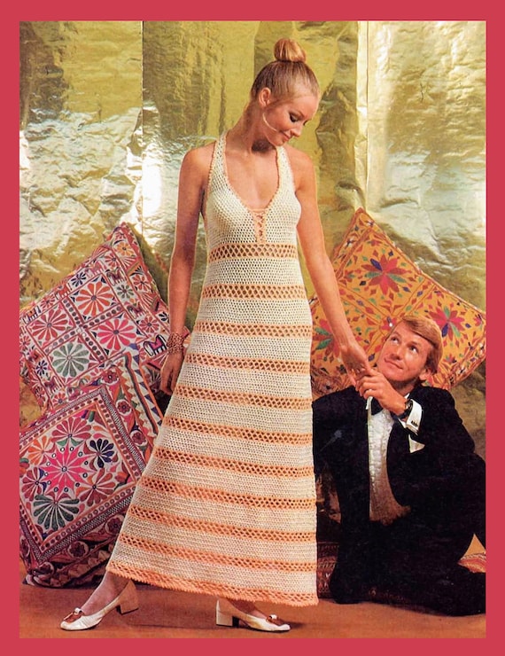 Lady s Vintage Crochet Evening Dress PDF Download to Fit 32 to 38 Inch Chest Crocheted With Patons Promise Hooks 4mm 3.5mm Etsy