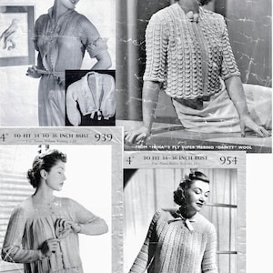 BARGAIN!!! 4 knitting patterns for Vintage Lacy Lady's Bed jackets - PDF download - Hema 545, P and B 939 and 954, Weldons 932, cardigan