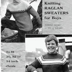 Teenager&#39;s Vintage knitting pattern - PDF download - Nordic yoke - fisherman&#39;s rib - sizes 30 to 34 inch chest polo neck raglan sleeves