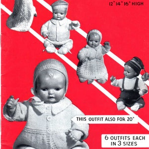 PDF download Vintage Doll clothes Knitting Pattern Penelope 33 trousers jacket dress leggings bonnet vest matinee coat bootees knickers cape