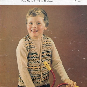 PDF download Vintage Knitting Pattern - Robin 2030 - fairisle waistcoat - children - jumper sweater pullover - 4 ply yarn