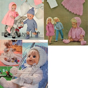 BARGAIN!! 3 PDF Vintage Doll&#39;s clothes knitting patterns Dolly Mixture cape dress trousers lace leggings shawl matinee jacket