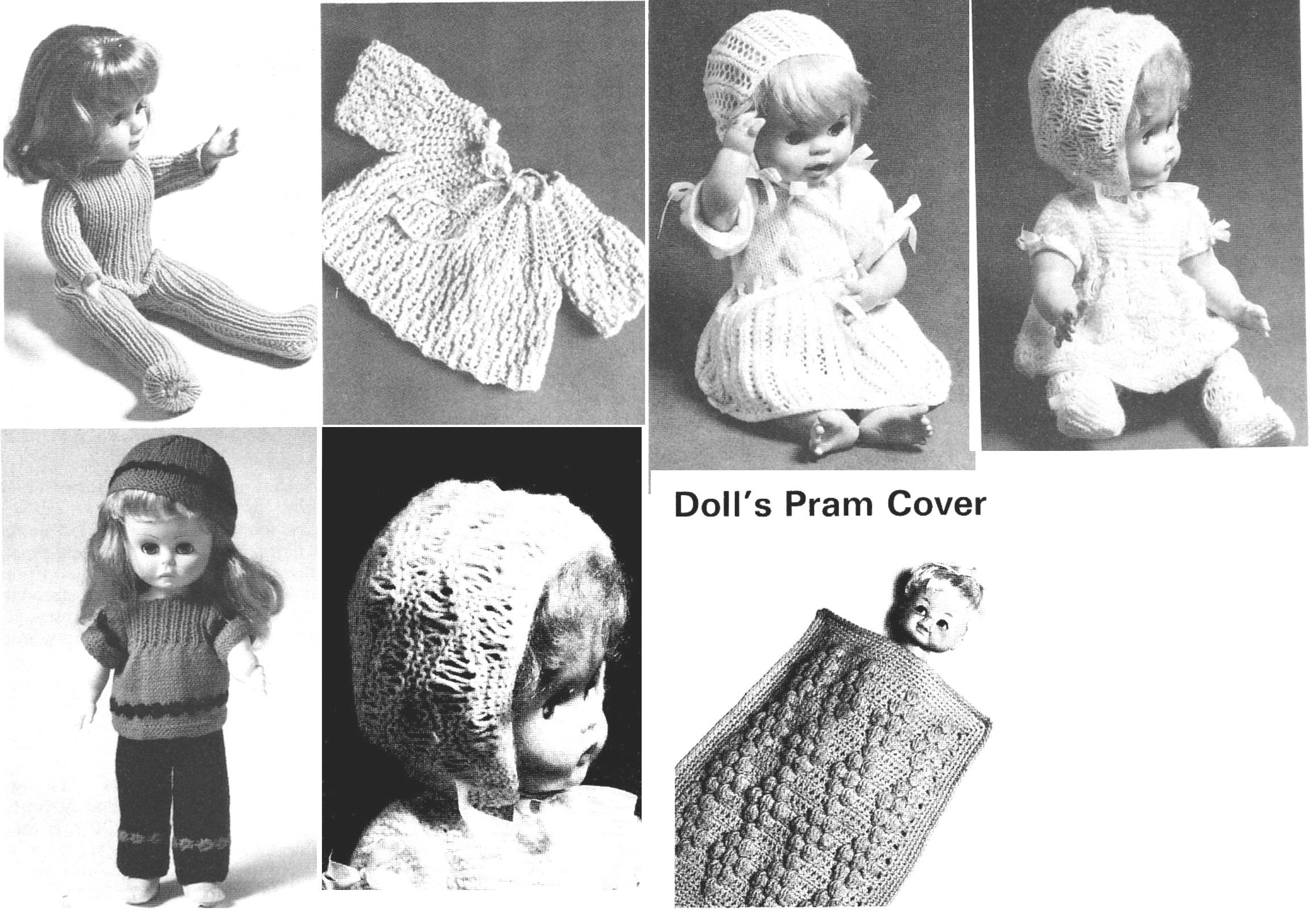 BARGAIN 3 PDF Vintage Dolls Clothes Knitting Pattern Dress Knickers Bootees Jumpsuit