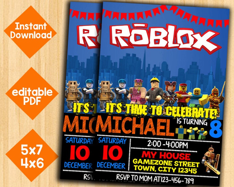 Roblox Invitation Roblox Birthday Invitation Roblox Birthday Roblox Party Invitation Roblox Party Invite Roblox Editable Invitation - 