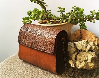 Artful Handmade Designer Crossbody /Clutch Leather Elegant Bags With Boho Strap, gifts for your loved ones