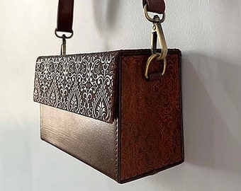 Handmade Wood & Leather Sling Bag: Carved Boho Crossbody