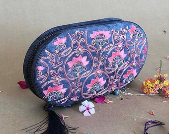 Traditional Embroidered Handmade Clutch Bag | Satin Colorful  Bag For Wedding | Multiple Slots for Cards | Multicolor