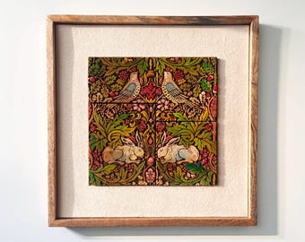 Hand-Painted Wood Carved Wall Art: Birds & Rabbits, Customizable Decor