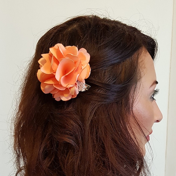 Fleur cheveux Satin Corail  Bohème Romantique mariage