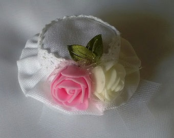 White linen textile hat brooch wedding