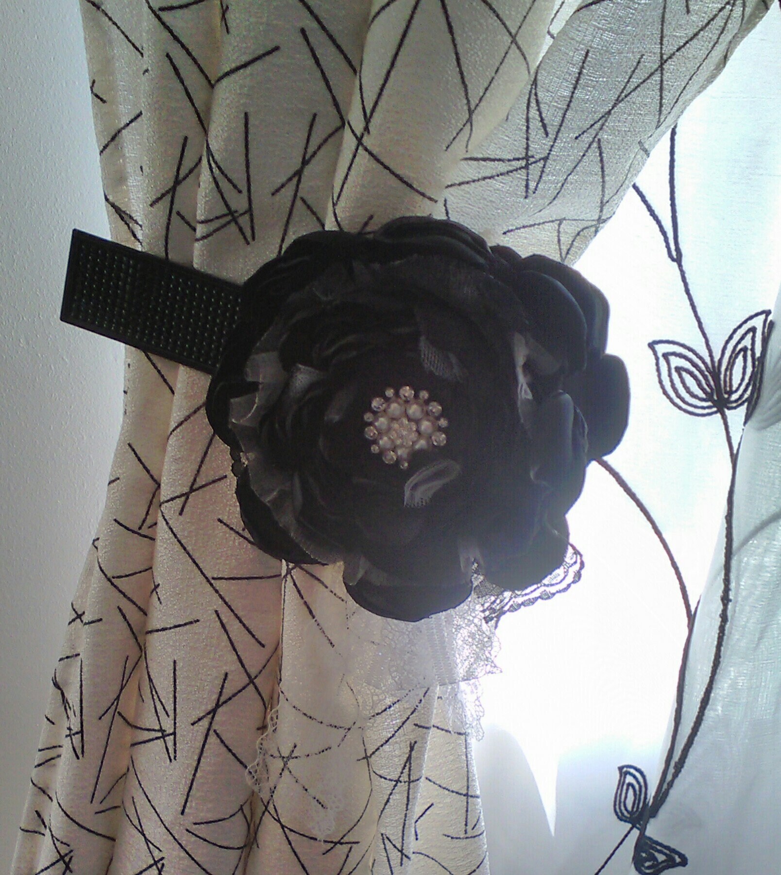 Embrasse Rideau, Fleur Satinée Noire, Style Shaby Romantique